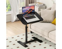 SnelShoppen - Bijzettafel C-vorm Hoogte Verstelbaar 360° Draaibaar Laptop Stand Sofa Tafel Hout Kleine Tafel Zwart Mobiele Salontafel Ideaal voor Woon