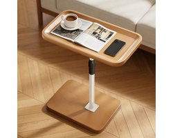 SnelShoppen - Bijzettafel C-vorm, Hoogte Verstelbaar, Houten Salontafel met Sleuf voor Telefoon en Tablet, 360° Draaibaar, Mobiele Kleine Banktafel vo