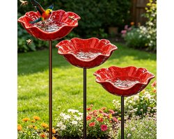 SnelShoppen - Bird Bath Staand 3 Delen Waterbad voor Vogels Handgemaakte Bloemvorm Metalen Tuin Bad voor Vogels Insectenbak Drinkbak voor Bijen Frost-