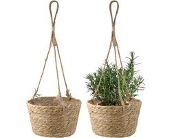SnelShoppen - Bloempot hangende zeegrass, handgeweven plantenmand 20 cm, boho bloemenhanger, natuurlijke hangpot, plantenbak voor binnen en buiten