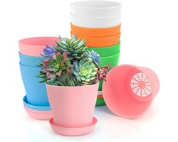 SnelShoppen - Bloempotten, Kleine Plantenpotten met Onderzetter en Irrigatiesysteem, 10 Stuks in 5 Kleuren voor Cactussen en Vetplanten, Ideaal voor T