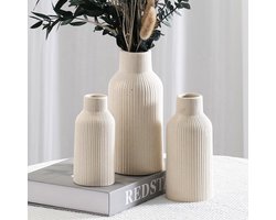 SnelShoppen - Bohemian Beige Keramische Vaas Set van 3 - Minimalistisch Design voor Pampasgras, Woonkamer, Mantel, Boekenplank en Entree Decoratie