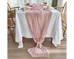 SnelShoppen - Bohemian Tafelrunner Poederroze Chiffon 90x300cm - Elegante Tafelkleed voor Bruiloft, Babyshower, Feest, Rustieke Chic Decoratie