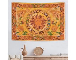 SnelShoppen - Bohemian Vintage Zonne Mandala Tapestry 210x150cm - Oranje Wanddecoratie voor Slaapkamer, Woonkamer, Hotel, en Entree - Hoogwaardige Pol