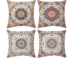 SnelShoppen - Boho Kussenhoezen Set van 4 - 45x45cm - Zacht Velvet - Bohemian Decoratieve Kussens - Vintage Kilim Bloemenpatroon - Voor Sofa en Slaapk