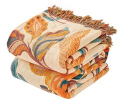 SnelShoppen - Boho plaid voor bed 150x200cm - 100% katoen ultra zachte luxe plaid - rustieke herfst quilt met vogelprint - perfect voor woonkamer bank