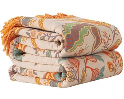 SnelShoppen - Boho Sierdeken voor Bed 200 x 230 cm - 100% Katoen Ultra Zacht Luxe Plaid met Vogelprint - Rustieke Herfst Quilt voor Woonkamer, Bank, S