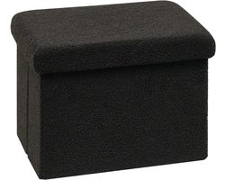 SnelShoppen - Bonlife Zitpoef met Opbergruimte, Opvouwbare Zitkubus met Deksel, Fleece Voetenbank, Kist en Opbergdoos, Zwart, 42 x 32 x 32 cm voor Thu