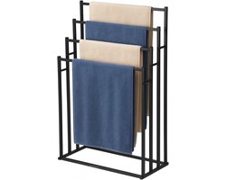 SnelShoppen - BUDDLEY Handdoekrek Extra Breed - 4 Armen - Vrijstaand Handdoekenhouder - Moderne Zwarte Towel Ladder - Geen Boren Nodig - Badkamer Acce