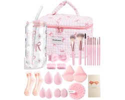 SnelShoppen - Cadeaus voor Meisjes en Tieners 9-18 Jaar, Glazen Beker met Rietje en Deksel, Make-upkwast, Cosmeticatas, Sokken voor Verjaardag, Valent