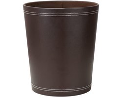 SnelShoppen - Classic PU Leren Prullenbak voor Badkamers, Keuken, Kantoor en Hotel - Rond, Bruin, Duurzaam en Modern Ontwerp