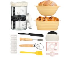 SnelShoppen - Complete Broodbakset met Siliconen Rijsmandje, Glazen Fermenteercontainer, Deegsnijder, Siliconen Spatel en Bakaccessoires voor Perfect