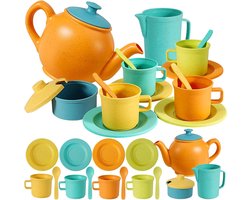 SnelShoppen - Complete Theeset voor Kinderen 3-5 Jaar - Plastic Speelgoed met Theepot, Kopjes, Suiker- en Melkbakje, Bestek en Theeblaadjes - Perfect
