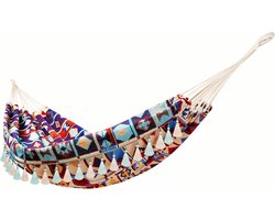 SnelShoppen - Cotton Double Hammock met Fringes, Geometric Retro Patroon, Jacquard Patroon, 280 x 150 cm, Maximaal 450 lbs, Geschikt voor Strand en Tu