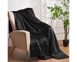 SnelShoppen - Cuddly Blanket 220 x 240 cm, Zwarte Satijnen Dekbed, Luxe Sofa Dekentje, Koelende Zomerdeken, Licht en Zacht, Perfect voor Bed, Bank, Ka