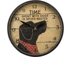 SnelShoppen - Decoratieve Klok voor Hondenliefhebbers, Houten Klok met Papieren Ontwerp, Glas Bescherming, Vintage Stijl, Ideaal voor Woonkamer, Keuke