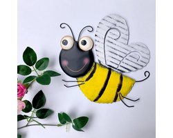 SnelShoppen - Decoratieve Metaal Bijen Sculptuur - Wanddecoratie voor Tuin en Buiten - IJzer Wall Art Hangend Ornament - Geel - Duurzaam en Weerbesten