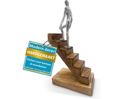 SnelShoppen - Decoratieve Sculptuur 'Top of The Rock' Motivational Beeld 29cm - Houten & Metalen Standbeeld voor Woonkamer, Bureau & Kantoor - Inspira