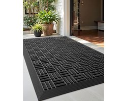 SnelShoppen - Deurmat voor binnen en buiten, zwart rubber vloerkleed, waterdicht, laag profiel, 43 x 73 cm, perfect voor entree, patio en voordeur