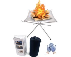 SnelShoppen - Draagbare Vuurschaal voor Kamperen, Opvouwbare Buitenhaard met Hittebestendige Handschoenen en Draagtas, 42cm RVS Vuurkorf, BBQ en Tuinf