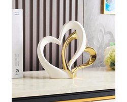 SnelShoppen - Dubbel Hart Ornament - Keramische Hart Beeld - Moderne Home Decoratie Sculptuur - Creatief Kantoor en Woonkamer Decoratie Cadeau - Souve