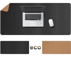 SnelShoppen - Dubbelzijdige Bureau Mat - 120x60cm Computer Desk Mat - Eco-vriendelijk Kurk en PU Leer - Ideaal voor Kantoor & Thuis - Zwart