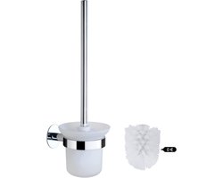 SnelShoppen - DUFU Toiletborstelset met Roestvrijstalen Handgreep en Gehard Glazen Houder, Zelfklevend Wanddesign, 2 Zachte Borstelkoppen, Ideaal voor