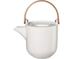 SnelShoppen - Elegante Witte Porseleinen Theepot met Houten Handvat 0.6L - Ideaal voor Keuken, Feest of Ontspanning - ASA Coppa White Yuki