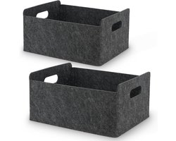 SnelShoppen - Felt Basket, Opbergmanden voor Thuis en Kantoor, Vouwbare Organiser Box, Zwarte Vilt Box, 2 Stuks, 31.5cm x 25cm x 15cm, Duurzaam, Multi