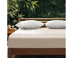 SnelShoppen - Fitted Sheet 160 x 200 cm Beige Cream Antibacterieel Katoen Satijn voor Boxspring Bed - Geschikt voor Matras Hoogte tot 30 cm - Luxe en