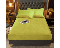 SnelShoppen - Fitted Sheet 180x200 cm Geel Pluche Warm Linnen Velvet Cashmere Geschikt voor Boxspring en Matras tot 30 cm Hoog