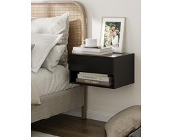 SnelShoppen - Floating Bedside Table met Lades, Moderne Wandtafel, Zwart, Ruimtebesparend, Geschikt voor Slaapkamer en Badkamer