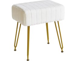 SnelShoppen - Fluwelen Rechthoekige Voetensteun Ottomaanse Kruk met Gouden Stalen Poten - Make-up Dressoir Kruk Poef Bankstoel voor Elegante Interieur