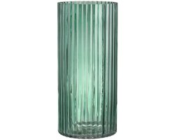 SnelShoppen - Geribbelde Glazen Vaas 25 cm - Groene Boeketvaas voor Bloemen - Hoge Gecanneleerde Vazen voor Woonkamer, Slaapkamer, Eettafel, Kantoor,