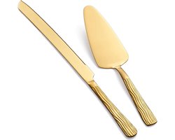 SnelShoppen - Gold Cake Cutter Set - RVS Taartmes 33cm en Taartserveerset 23.5cm - Perfect voor Bruiloften, Verjaardagen en Jubilea - Duurzaam en Comf