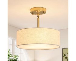 SnelShoppen - Gold Ceiling Light 3 Lampen, Semi Ingebouwde Verlichting, Gouden Chandelier met Witte Lampshades voor Woonkamer, Slaapkamer, Hal