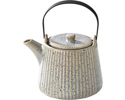SnelShoppen - Grijze theepot van porselein 1000 ml met afneembaar thee-ei en theezeef voor losse thee - Keramische theepot voor thee liefhebbers, keuk