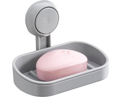 SnelShoppen - Grijze Zeepdispenser voor Douche, Waterdichte Zeep Houder met Sterke Zuigkracht, Duurzaam ABS Materiaal, Voor Badkamer en Keuken, Tot 3