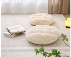 SnelShoppen - Grote Rond Vloerkussen, Meditatiekussen, Luxe Dikke Zithoek voor Volwassenen, Beige Kunstbont voor Woonkamer, Balkon, Buiten, Tatami
