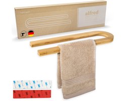 SnelShoppen - Handdoekhouder zonder Boren - Bamboe Handdoekstang voor Badkamer en Deur - Houten Toiletpapierhouder - Handdoekenrek voor Thuisgebruik