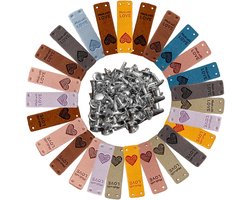 SnelShoppen - Handmade PU Leren Labels Set - 30 Stuks Microfiber Labels met Rivets - Sew-On Labels voor Kleding, Tassen, Hoeden en DIY Creaties