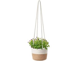 SnelShoppen - Hangende Plantenbak 20cm, Katoenen Touw Plantenhouder, Natuurlijke Handgeweven Wand Plantenbak met Lange Hangtouw voor Binnen en Buiten
