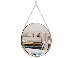 SnelShoppen - Hangende Spiegel Rond 25 x 25 cm - Badkamerspiegel met Messing Frame en Ketting - Eenvoudige Stijl voor Toilet, Keuken en Woonkamer
