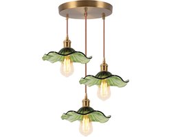 SnelShoppen - Hanglamp van glas, barnsteen, vintage messing goud, 3 koppen kroonluchter voor woonkamer, modern plafondverlichting, art deco voor eetka