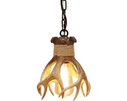 SnelShoppen - Hanglamp Voor Kookeiland, Eetkamer, Hal, Mini Glazen Kroonluchter, Gewei Kroonluchter, Rustiek Hout, 1 Lamp E27, Dimbaar, Voor Keuken en
