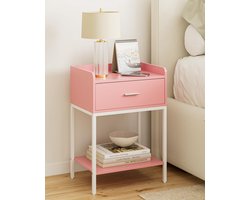 SnelShoppen - HEYZOEY Nachtkastje Roze, 3-Laags Modern Nachtkastje met Lade en Plank, Kleine Bijzettafel voor Slaapkamer en Woonkamer, Roze (Zonder St