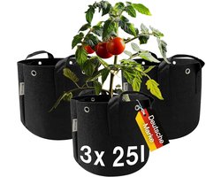 SnelShoppen - HOME Growbag Plant Pot, Fleece Pot voor Tomaten 25l (Set van 3) met Handgrepen en Metalen Ogen voor Optimale Wortelgroei en Voorkomen va