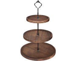 SnelShoppen - Houten Etagere Taartstandaard, 3 Laags Rond Taartstand, Cupcake Houder met Metaal Handvat, Desserts Serving Tray voor Bruiloft en Feest