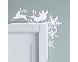 SnelShoppen - Houten Kerstdeur Hoekdecoratie 19,5 x 22 cm - Feestelijke Ornamenten voor Vakantie Woondecoratie - Kerstman Design