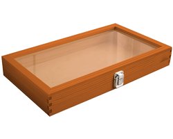 SnelShoppen - Houten kist met deksel, decoratieve vitrine van echt hout, sieradendoos, sieradenkistje, oranje-rood, perfect voor opslag en decoratie